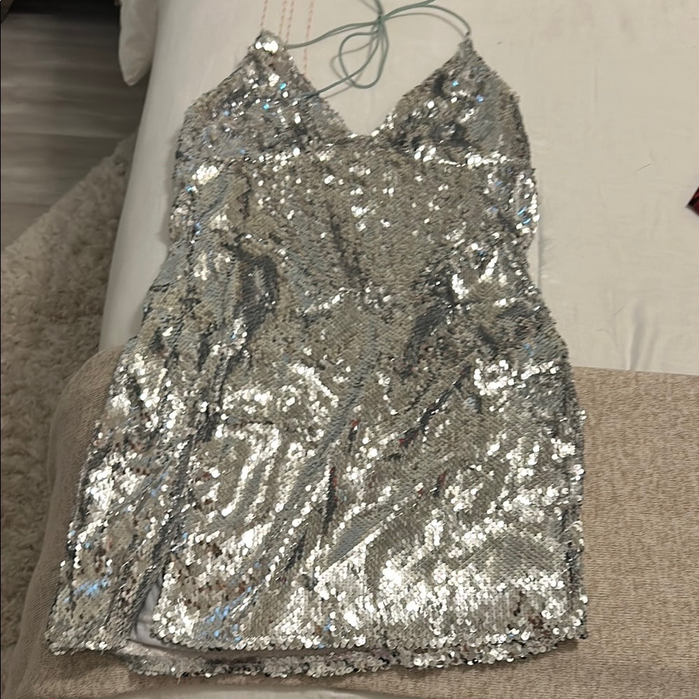 Fashion Nova Silver Sequin Mini Dress